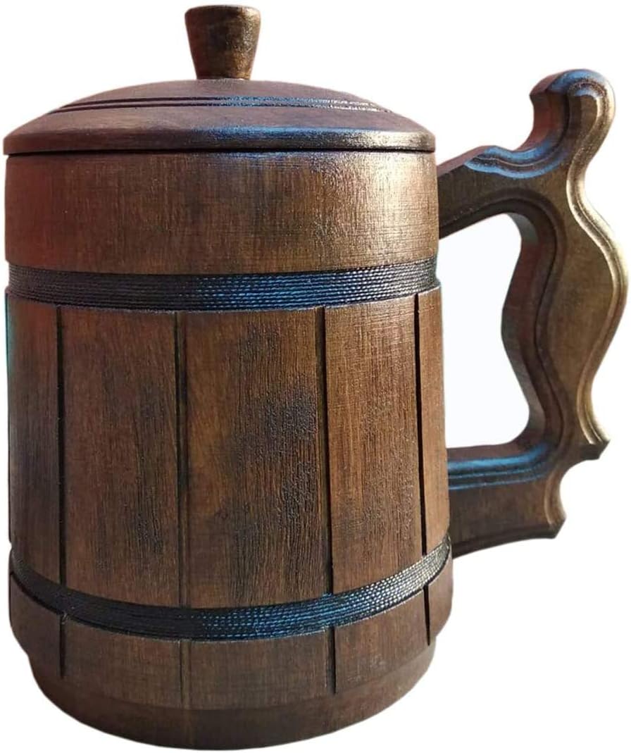Taza de cerveza de madera hecha a mano con tapa. Capacidad 20 oz (20.3 fl oz). Taza de cerveza de madera ecológica – Taza de cerveza de madera con