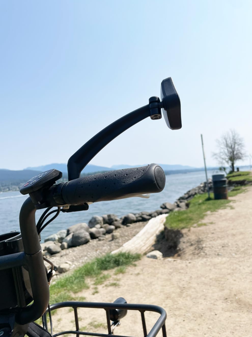 Hafny Nuevo espejo de bicicleta para manillar, brazo largo, lente de vidrio HD, ajustable y giratorio, espejo retrovisor seguro para bicicleta,