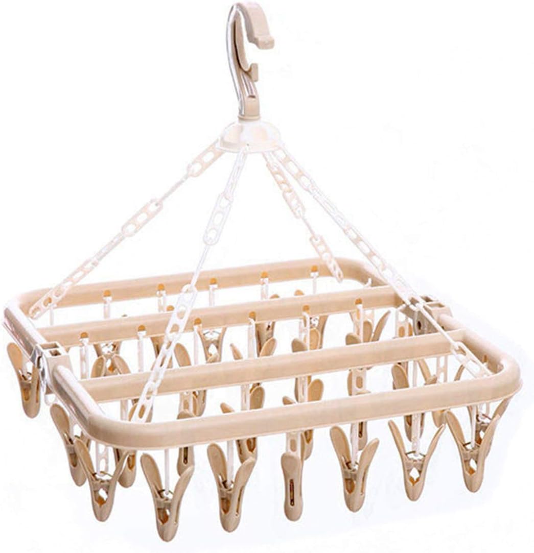 Percha de secado de ropa con 32 clips, ganchos plegables de plástico a prueba de viento para colgar toallas, ropa interior, brasieres, ropa de bebé,
