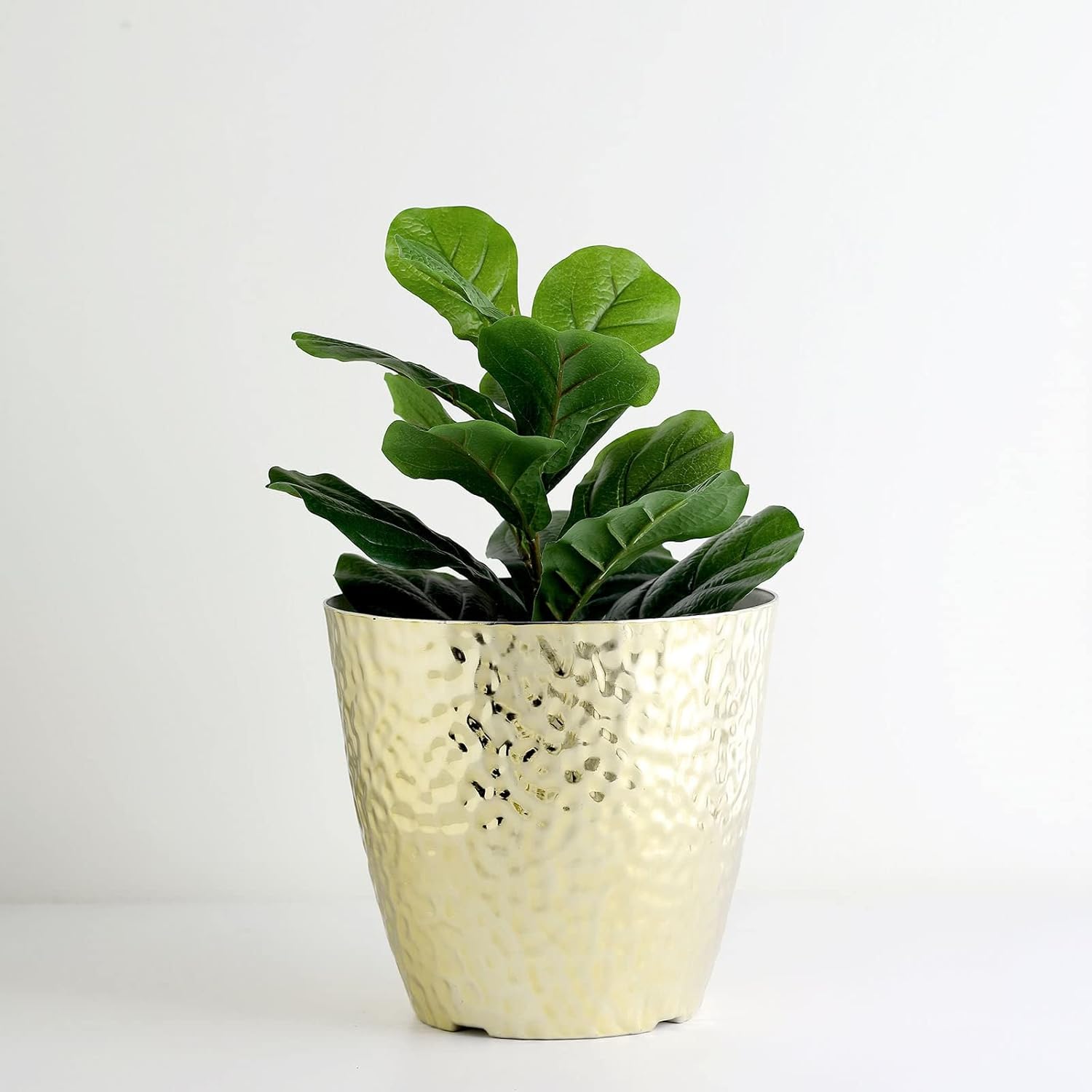 Efavormart – Maceta de polipropileno dorado de 11 pulgadas para interiores, maceta para plantas con diseño martillado metálico