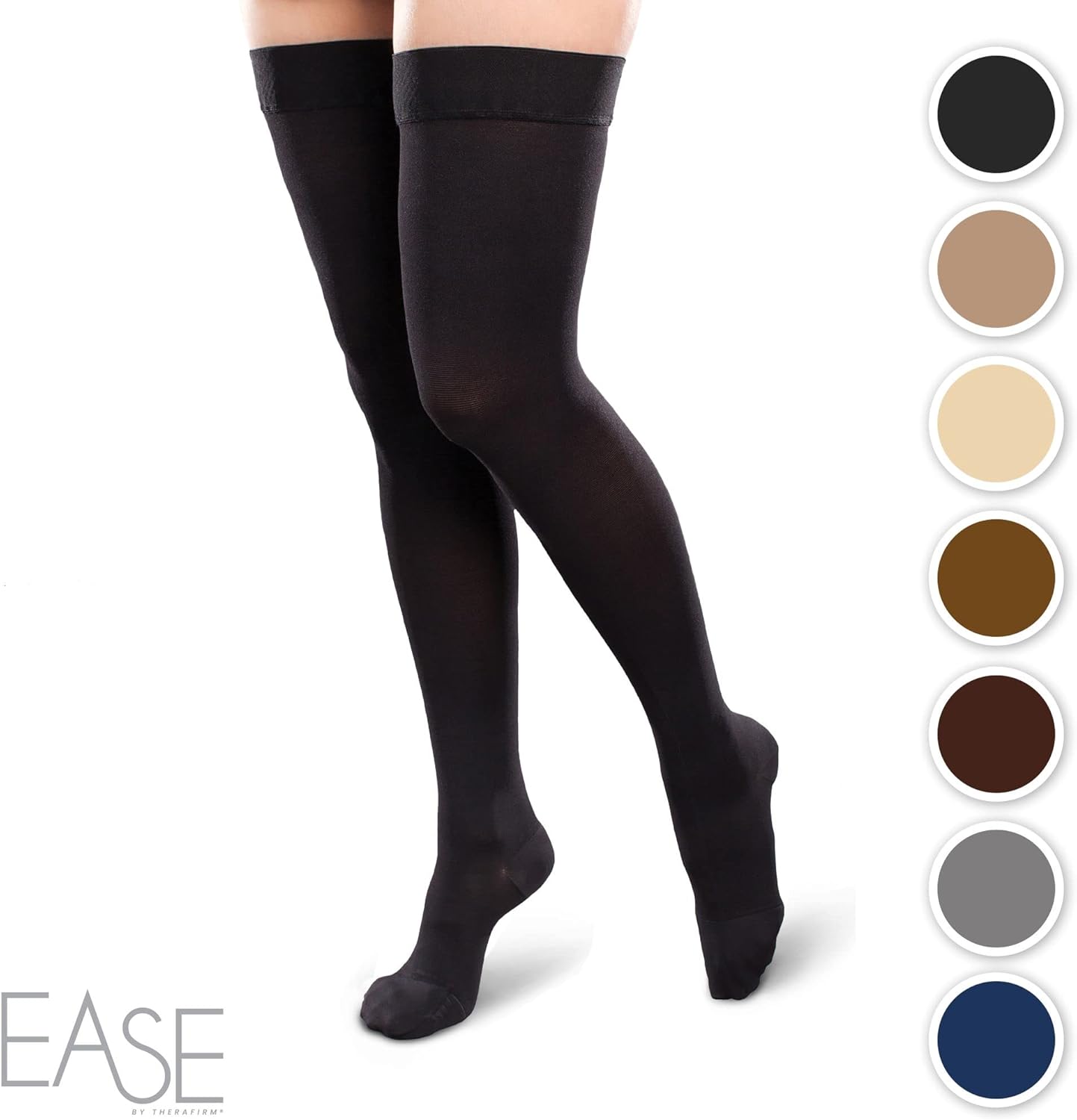 Ease Opaque – Medias altas hasta el muslo con soporte para mujer, 15-20 mmHg, nailon de compresión suave (bronce, mediano largo)