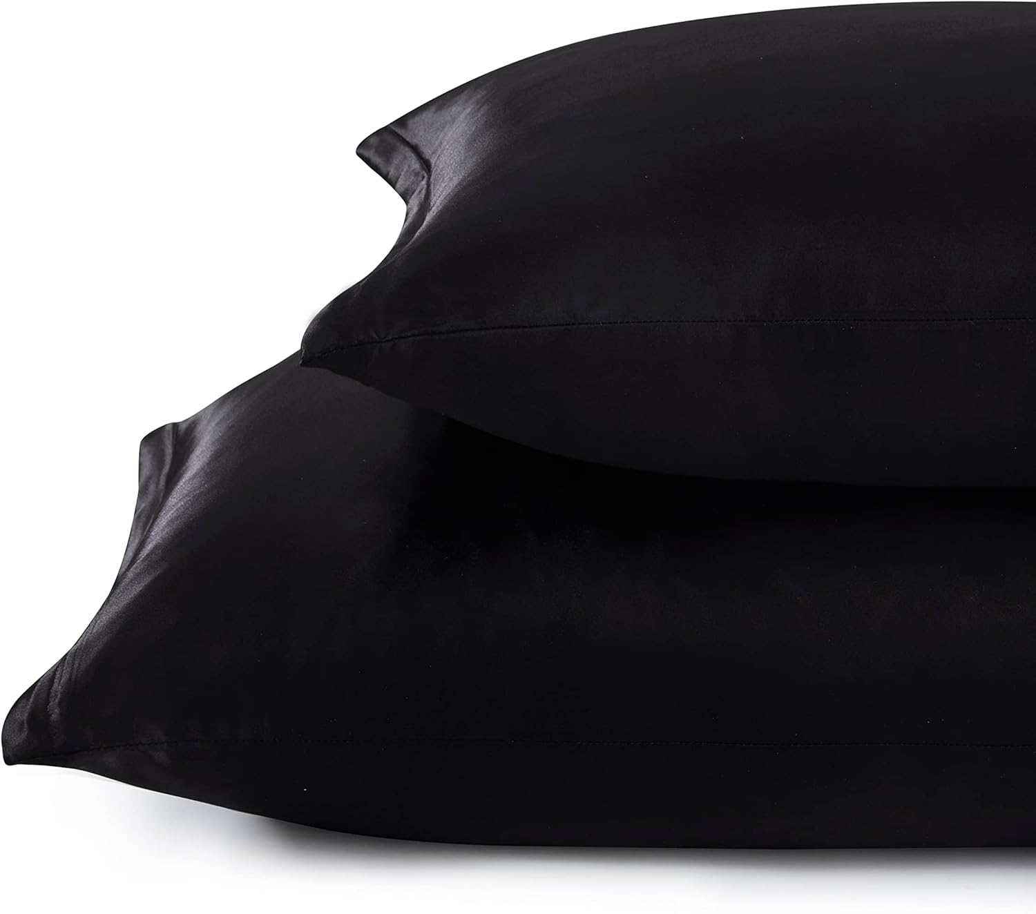 Fundas de almohada de satén con cremallera (20 x 26), juego de 2 fundas de almohada de tamaño estándar, funda de almohada de seda negra para cabello