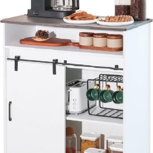 Armario de barra de café, aparador de buffet de 32 pulgadas con puerta corrediza de granero y estantes de almacenamiento, armario de madera de Armario de barra de café, aparador de buffet de 32 pulgadas con puerta corrediza de granero y estantes de almacenamiento, armario de madera de