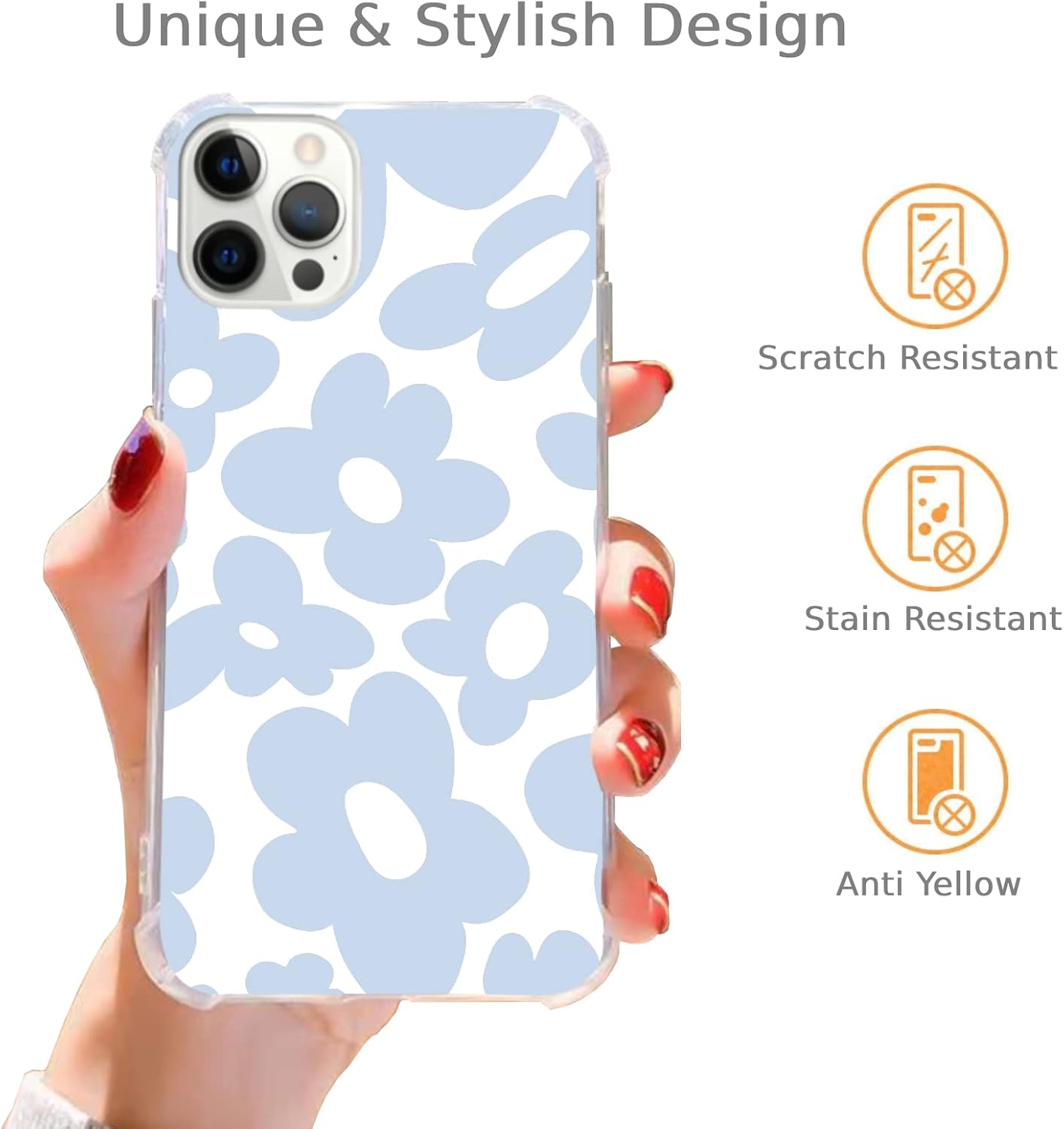 Sundwugzh Funda azul retro de los años 70 compatible con iPhone 15 Pro Max, funda estética de flores hippie para iPhone 15 Pro Max para
