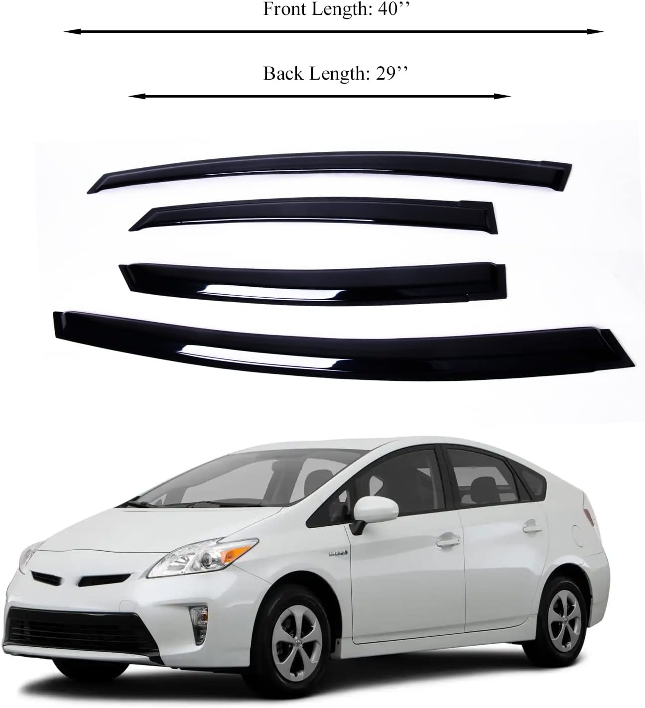 Compatible con Toyota Prius 2009-2015 – Juego de viseras de ventana de humo de acrílico seguro, protección contra el sol, la lluvia y la
