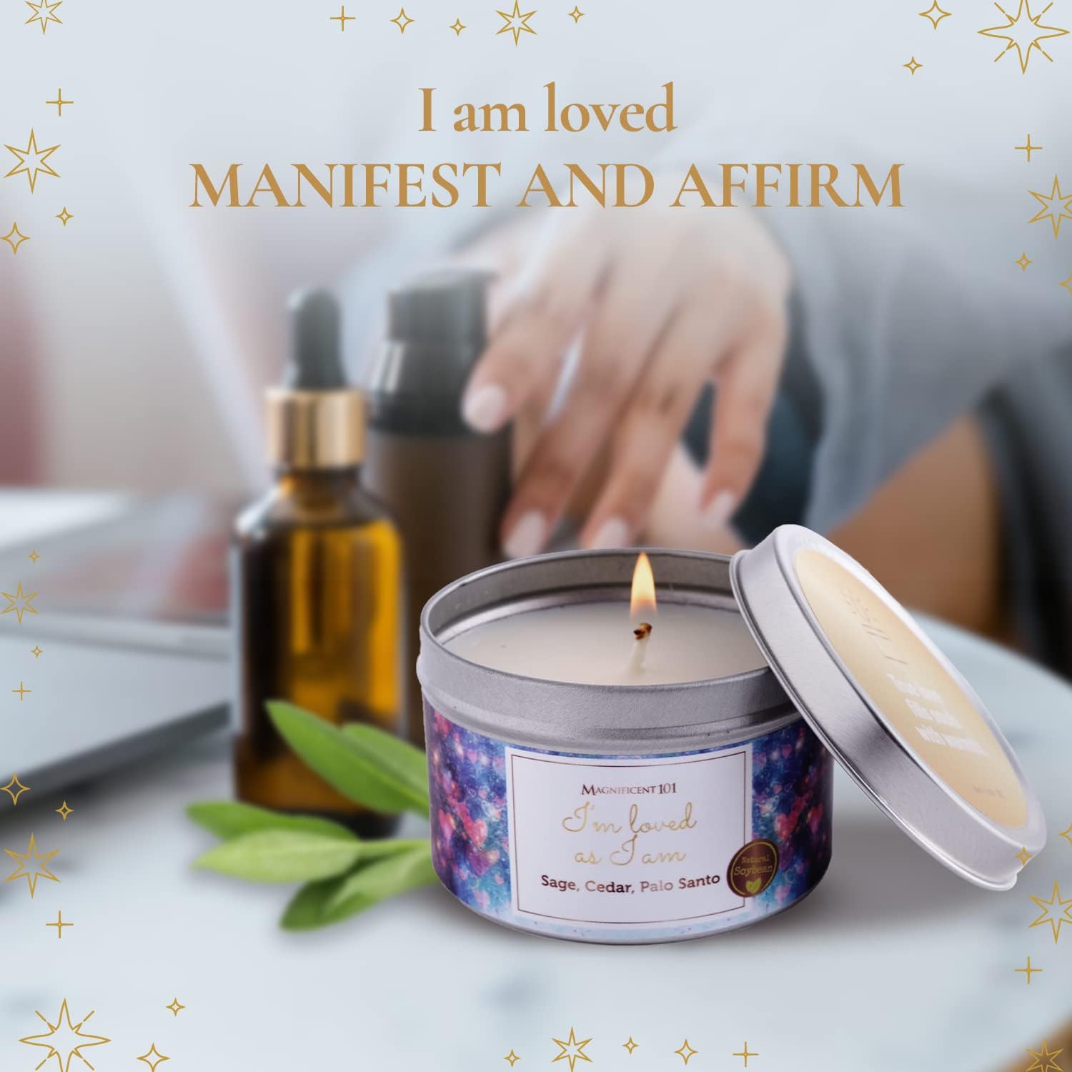 MAGNIFICENT 101 Affirmations – Vela de salvia, cedro, palo, espolvorear hojas de salvia para limpieza energética de la casa, elimina la energía
