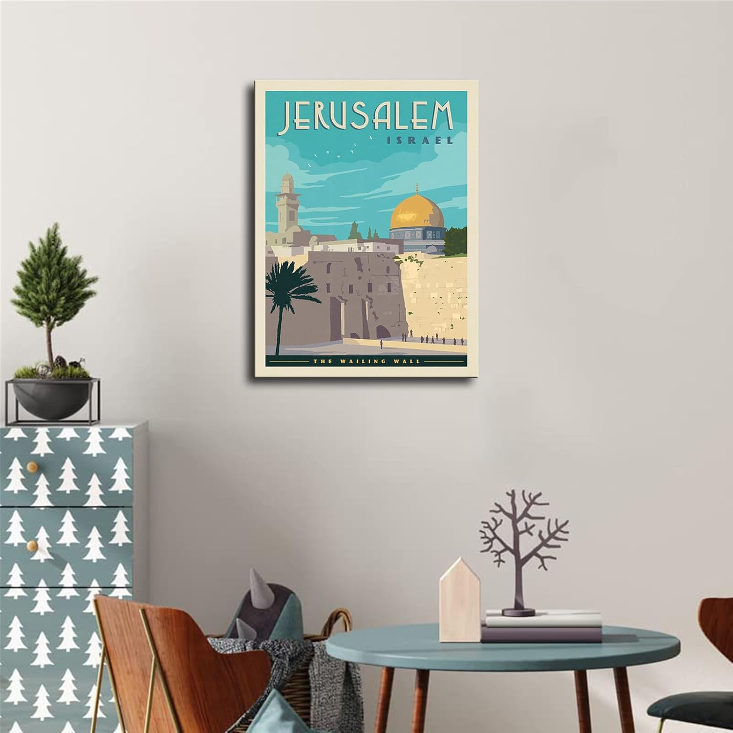 FysaH Pósteres vintage de viaje a la ciudad de Israel Jerusalén, arte de pared, decoración de habitación de preparación, decoración de habitación