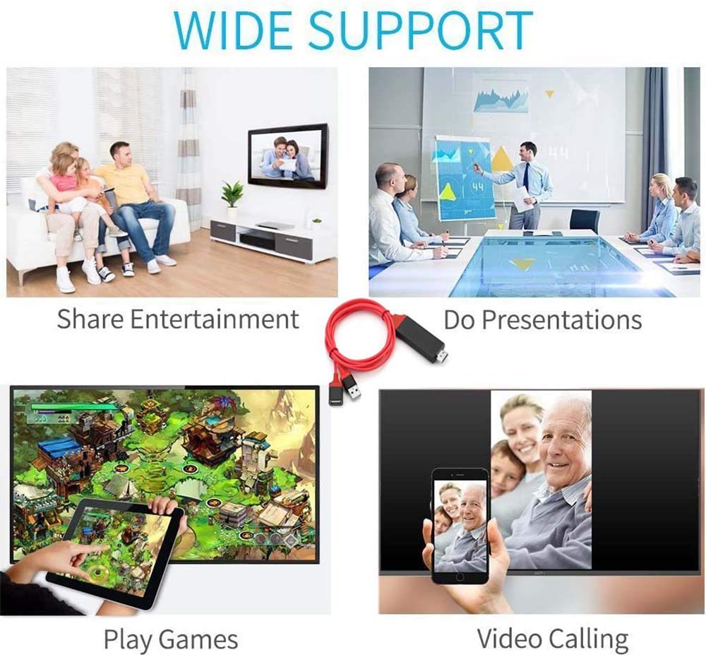Cables HDMI adaptador USB a HDTV, cable USB macho + USB hembra a HDMI macho 1080P HDTV Mirroring Cable compatible con iPhoneiPadS9S8Note 8 y más