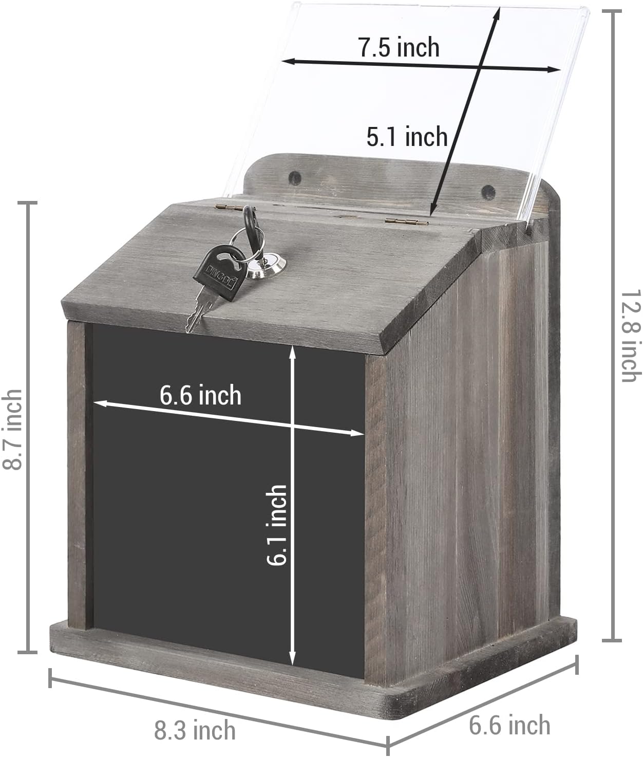 MyGift Weathered Gray – Caja de sugerencias de candado de madera maciza, punta de restaurante, colección de cajas de donación de recaudación de