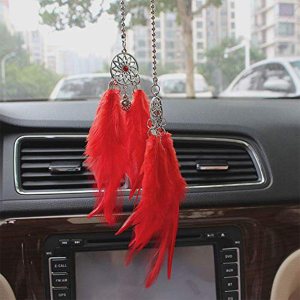 Colgante de espejo retrovisor para automóvil, atrapasueños de plumas, dije de cristal, accesorios decorativos para automóvil para mujer (rojo) Colgante de espejo retrovisor para automóvil, atrapasueños de plumas, dije de cristal, accesorios decorativos para automóvil para mujer (rojo)
