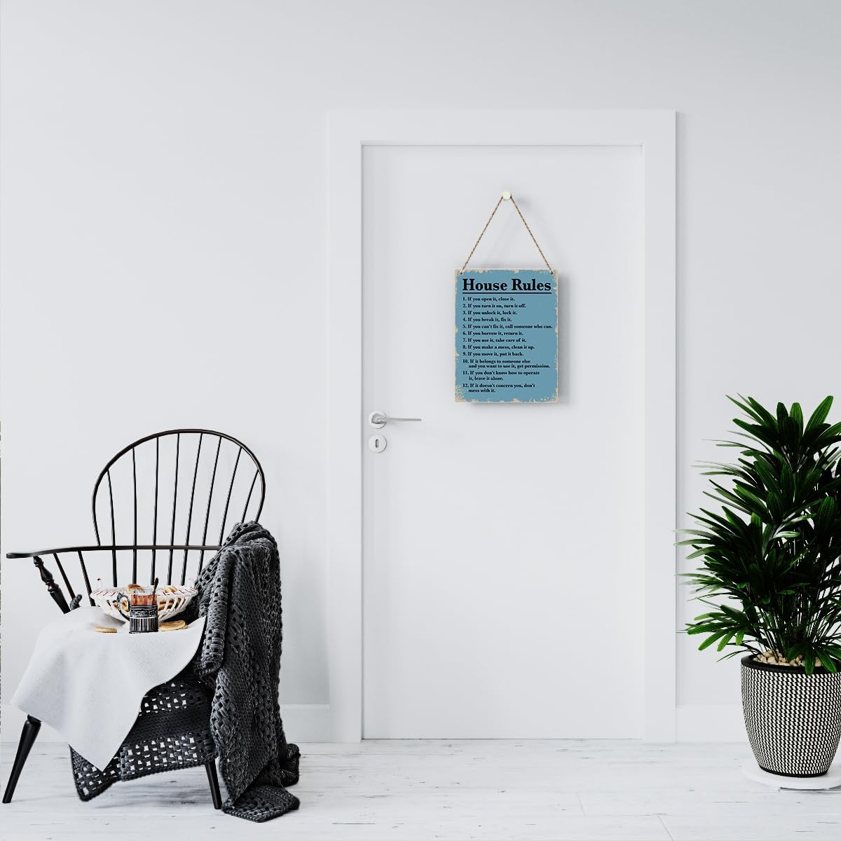 Letrero colgante de madera con reglas de la casa, decoración del hogar, arte de pared para sala de estar, cita inspiradora para la familia, letreros