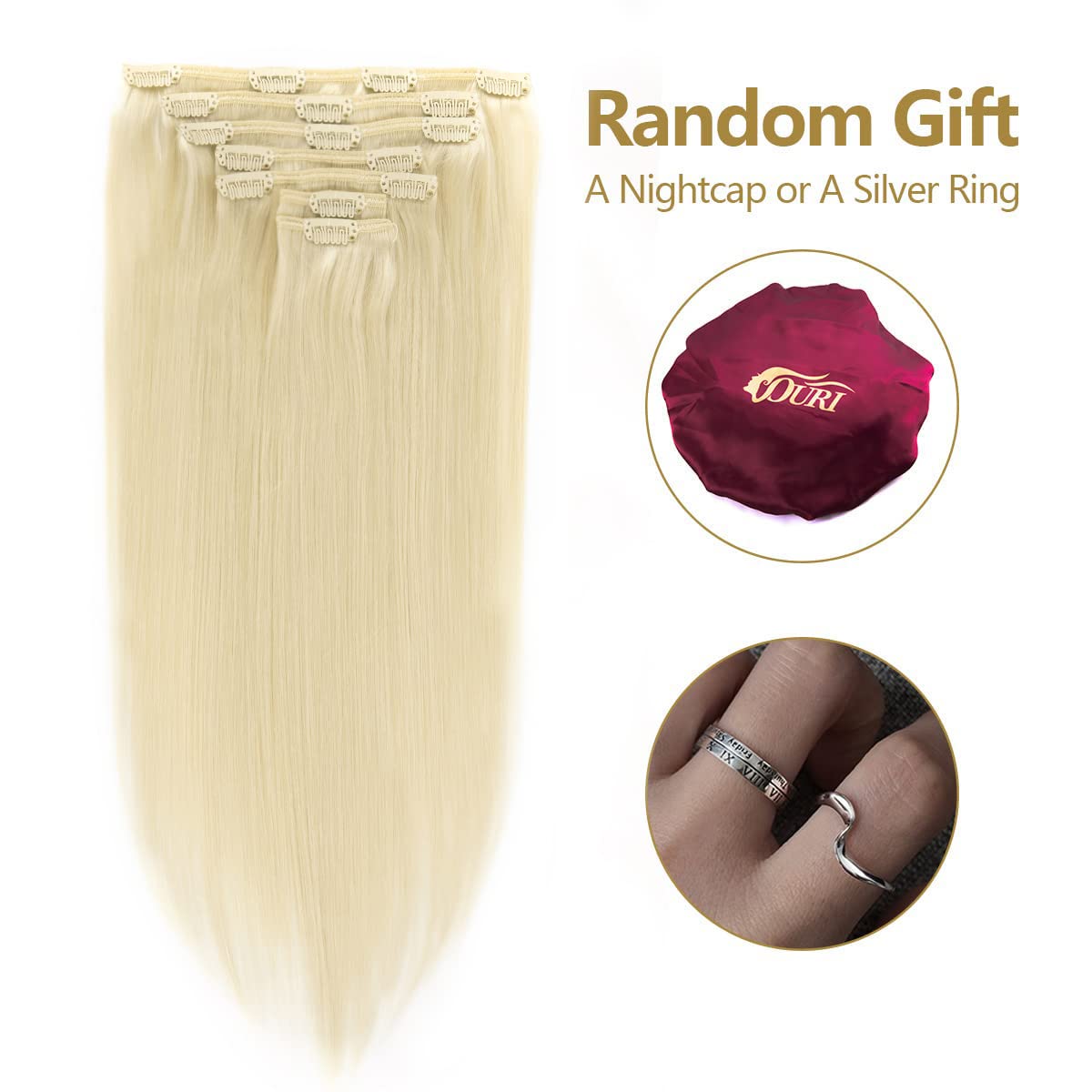 OURI Extensiones de cabello humano real sin costuras, 14 pulgadas, 4.23 oz, 7 unidades, Remy 100 natural, doble trama, color rubio degradado, largo,