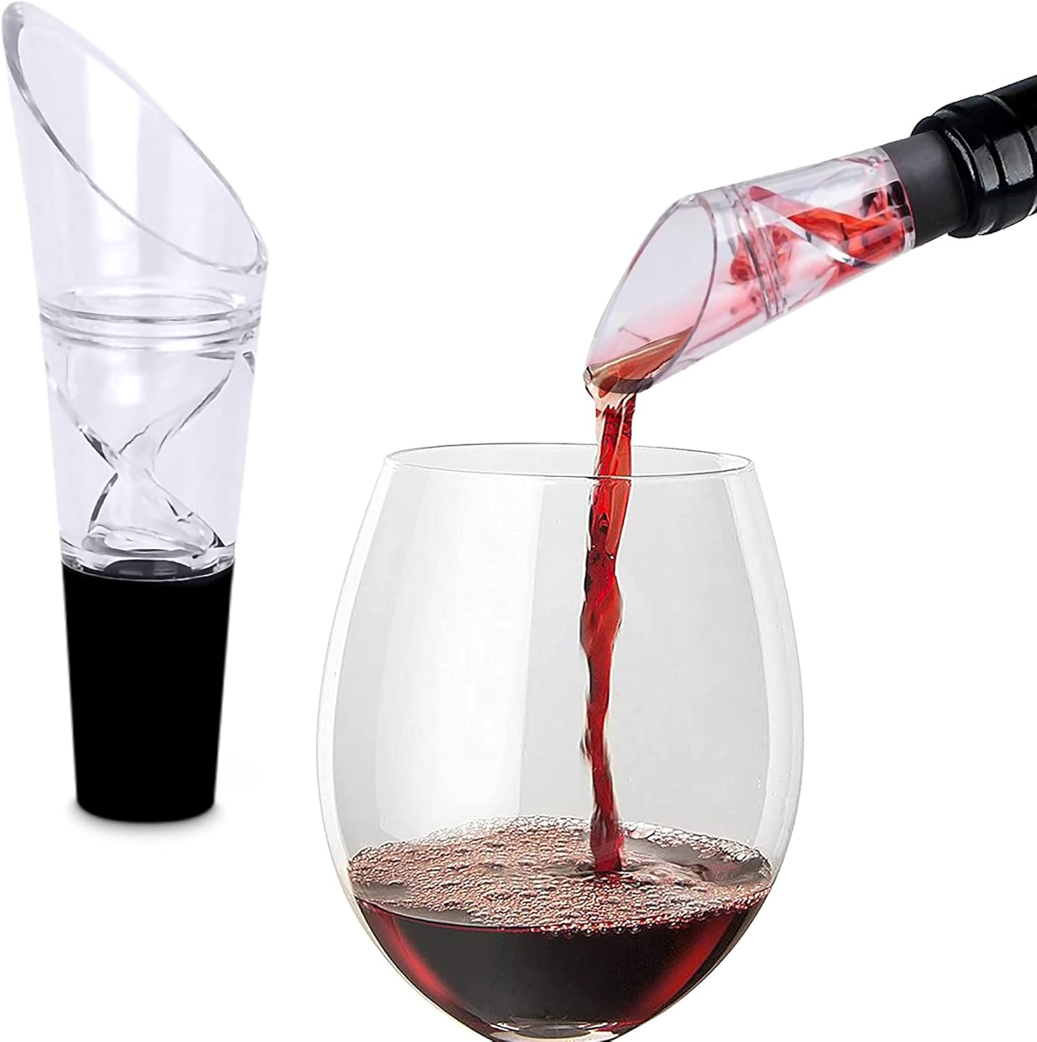 Aireadores de 360 grados para vino, difusor oxigenador 2 en 1 y dispensador de vertido, se adapta a botellas estándar, plástico acrílico, goma de