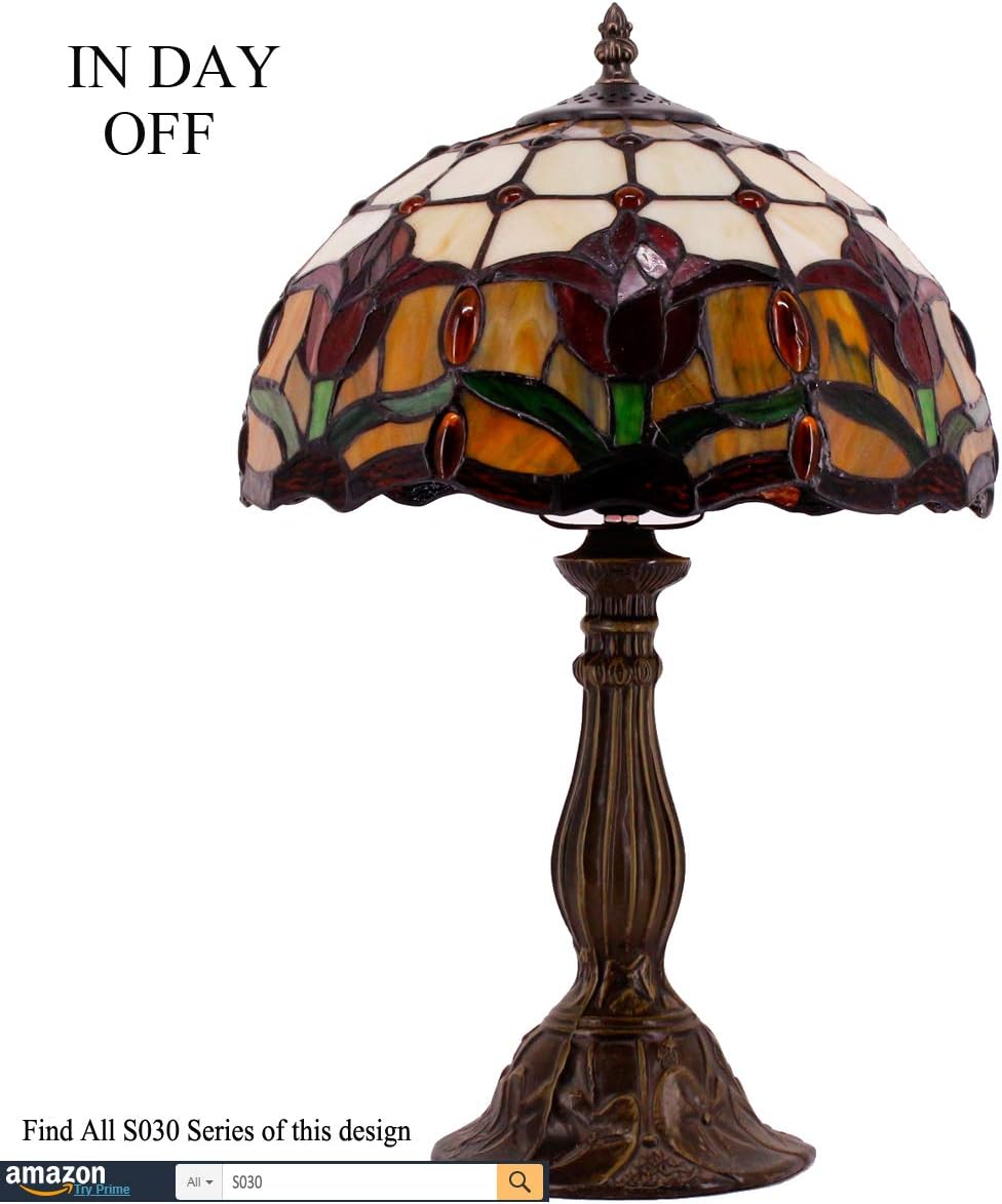 WERFACTORY Tiffany Lámpara de mesa estilo tulipán flor mesita de noche luz de escritorio 12 x 12 x 18 pulgadas decoración dormitorio sala de estar