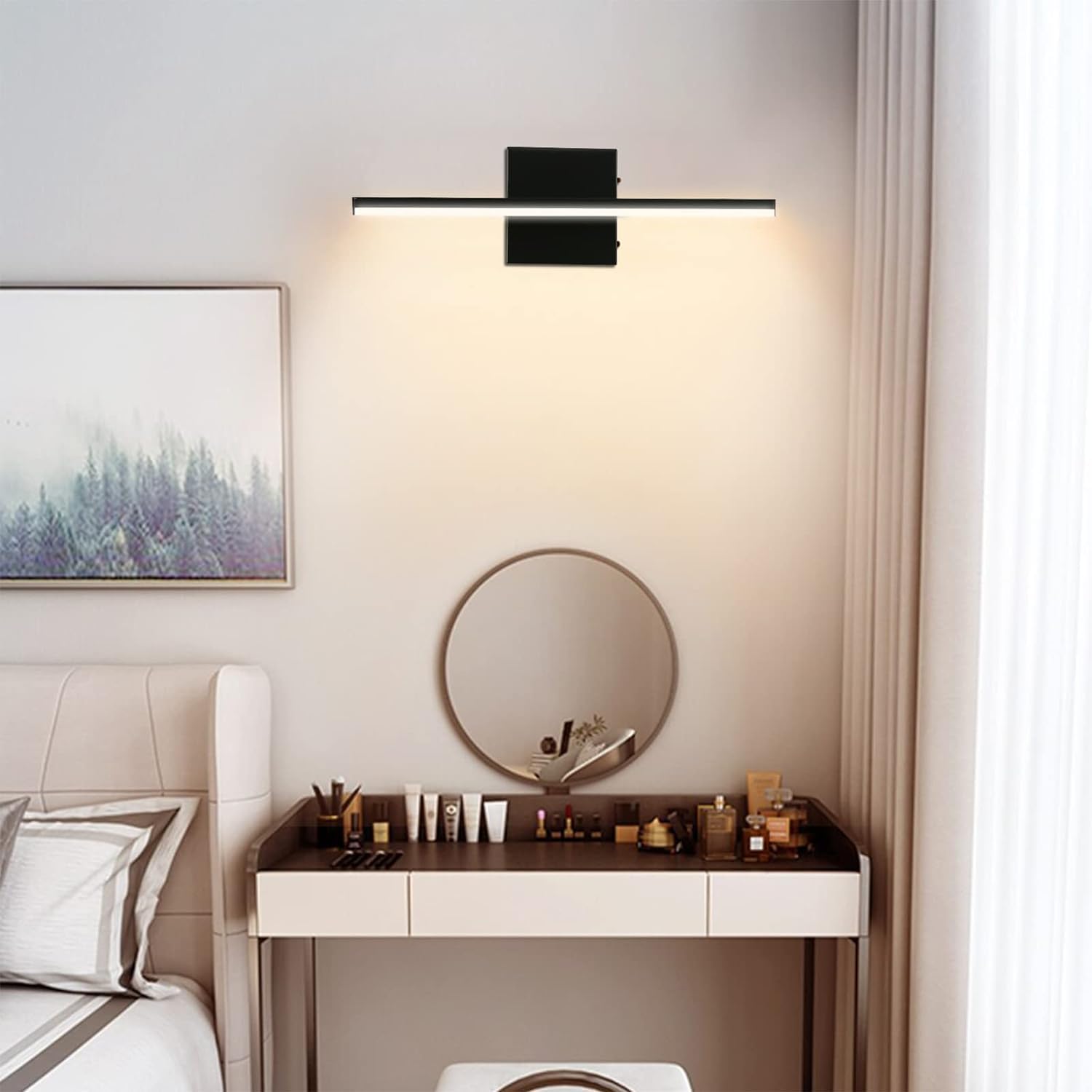 GERAMEXI Luz LED de tocador de 16 pulgadas, moderna luz LED de tocador de baño, color negro mate, 12 W, luces LED modernas de tocador de baño,