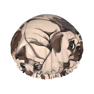 Lindo gorro de ducha de perro carlino para mujer, doble capa impermeable, sombrero de ducha grande diseñado para todos los cabellos Lindo gorro de ducha de perro carlino para mujer, doble capa impermeable, sombrero de ducha grande diseñado para todos los cabellos