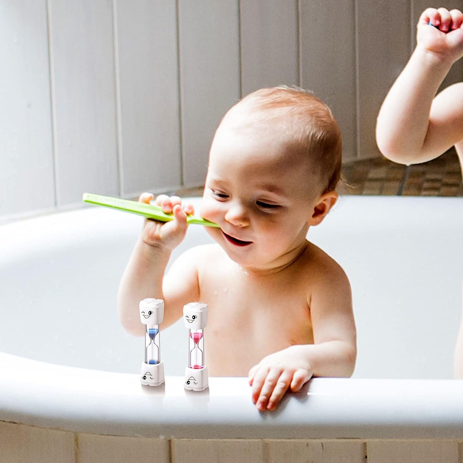 Temporizador de cepillo de dientes de 4 piezas para niños, temporizador de arena de 3 minutos, patrón de sonrisa, cepillado de dientes, temporizador