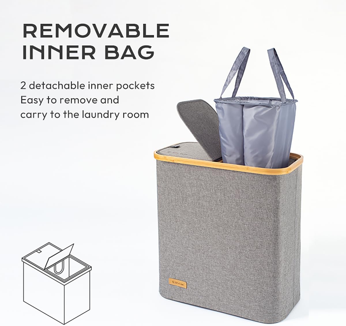Elf’s Cube Cesta de lavandería doble gris con tapa, cesta de lavandería plegable, cesta de lavandería extraíble para dormitorio, baño, cuarto de