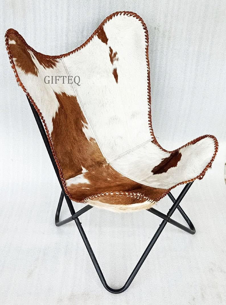 Silla clásica de cuero de vaca BKF Silla de mariposa de cuero Silla de sala de estar Silla plegable fácil de montar, cómoda silla de comedor