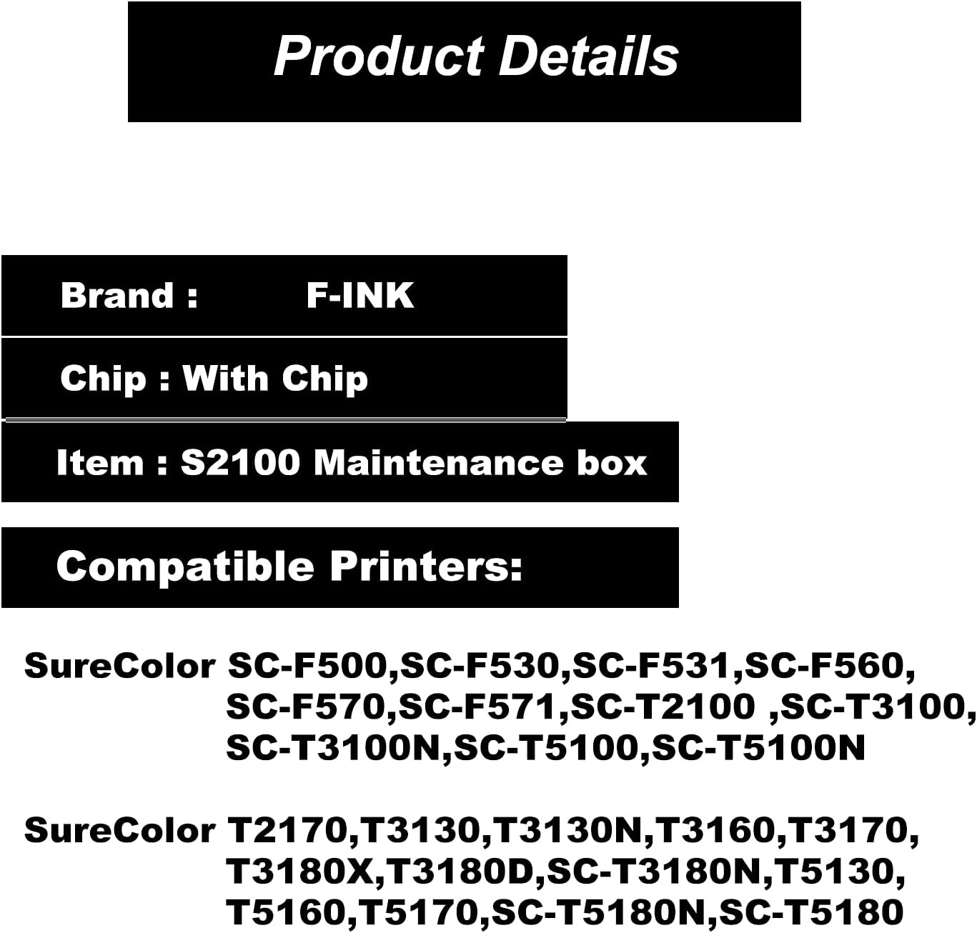 F-ink Caja de mantenimiento remanufacturada de repuesto para caja de mantenimiento de tinta S2100 o C13S210057, funciona con impresora SureColor