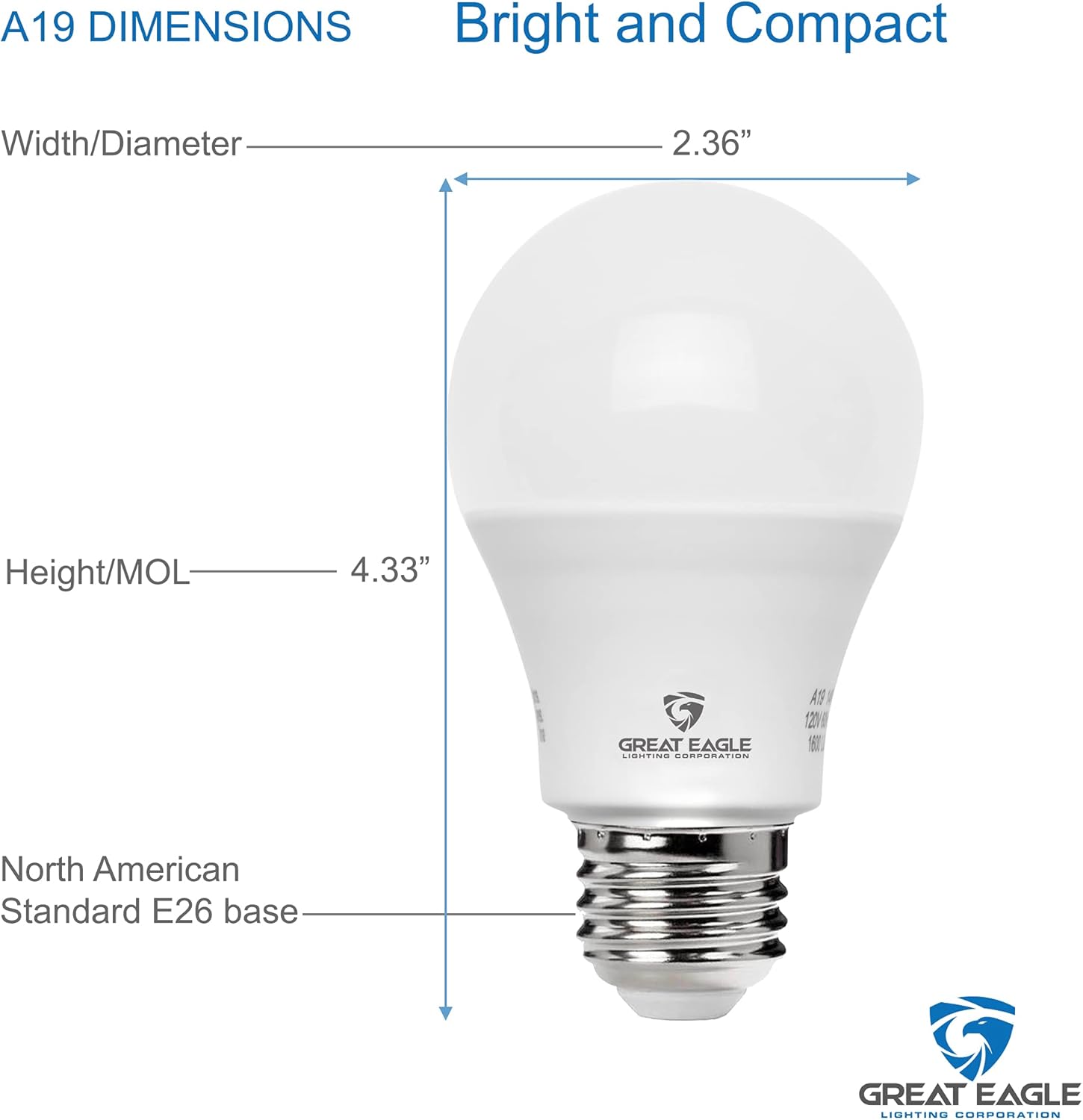 Great Eagle Lighting Corporation – Bombilla LED A19, 9 W (equivalente a 60 W), certificación UL, 2700 K (blanco cálido), 800 lúmenes, no regulable,