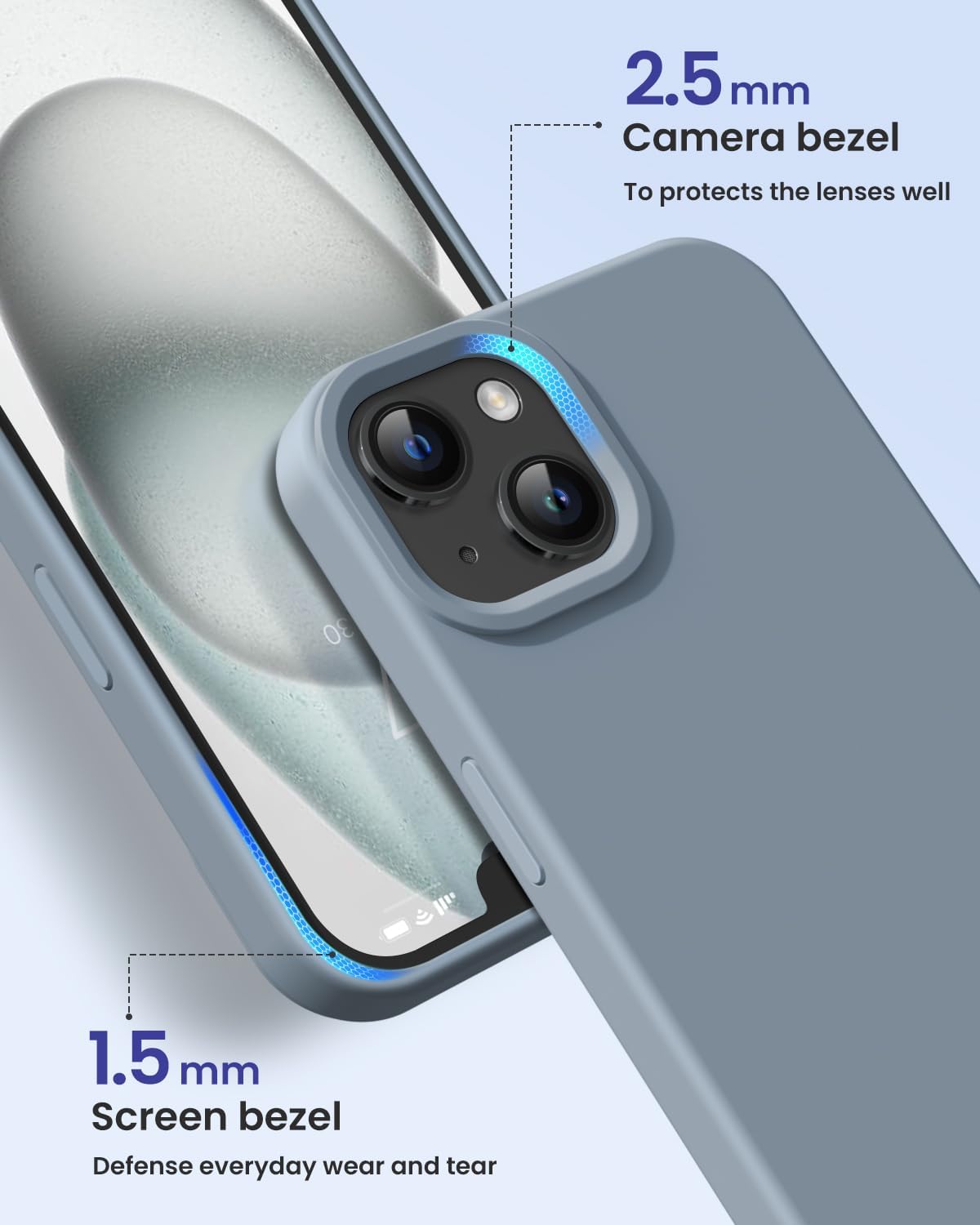 Funda diseñada para iPhone 15, funda de silicona protección contra caídas de grado militar forro de microfibra antiarañazos funda de silicona ultra
