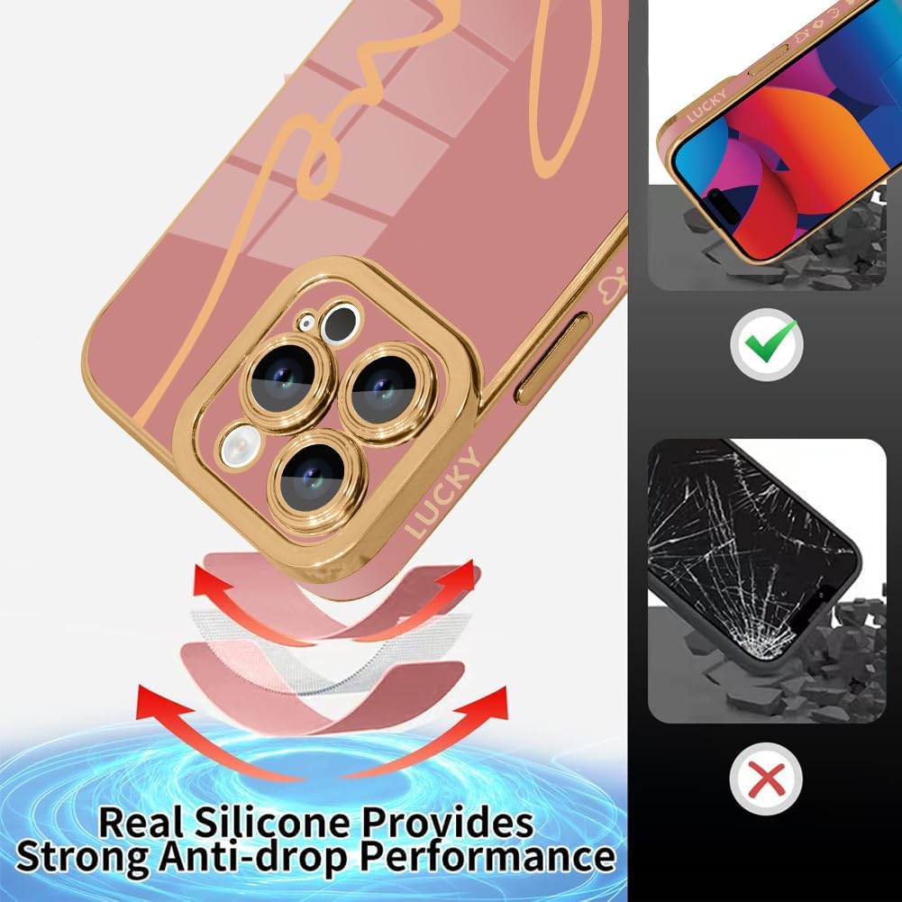 Fiyart Diseñada para iPhone 15 Pro Max, bonita funda chapada en amor para mujeres y niñas, con protector de pantalla, protector de cámara, cubierta