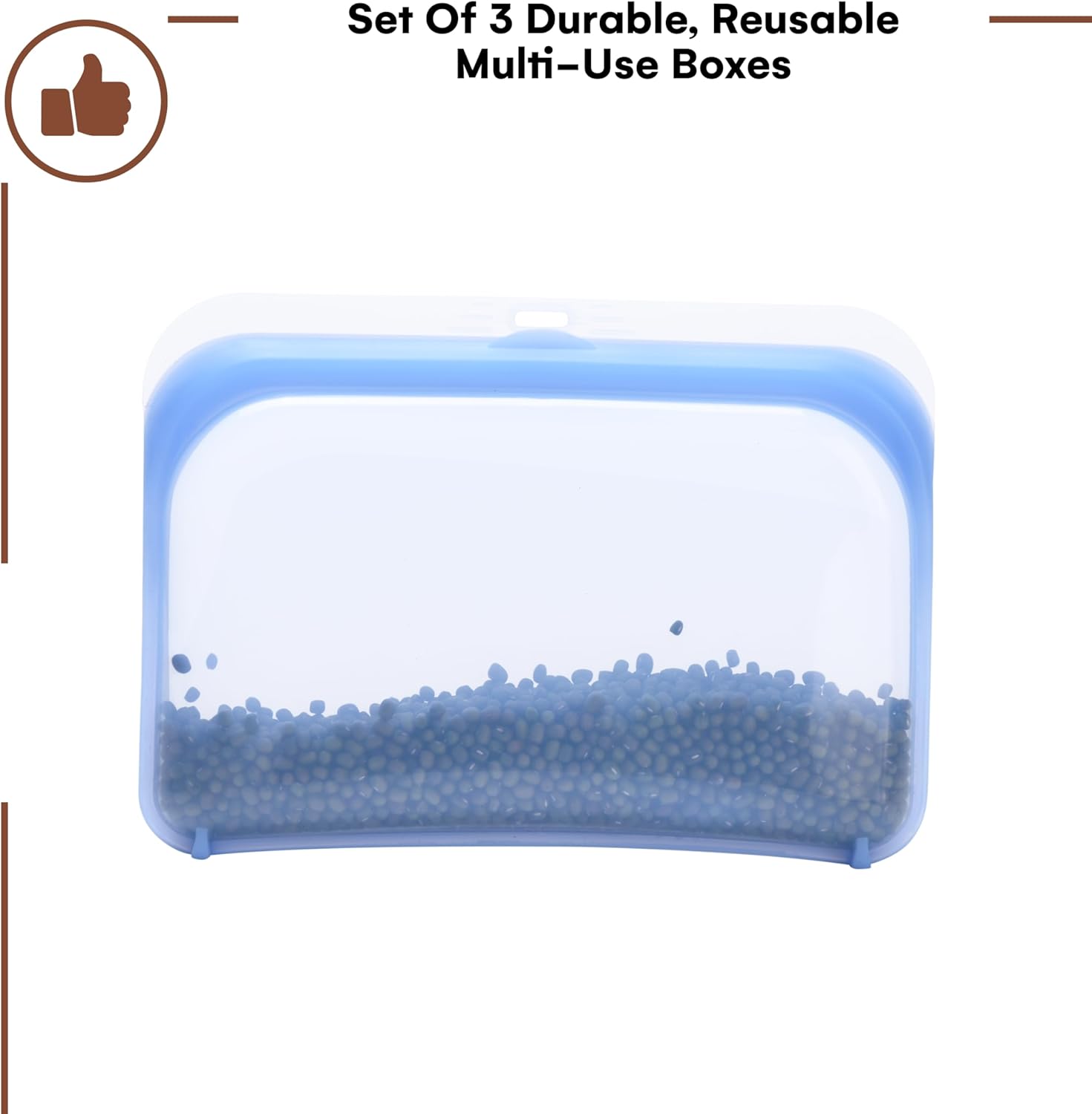 Dorence 3 bolsas de almacenamiento de silicona reutilizables, color azul, 3 bolsas de almacenamiento de alimentos de silicona con cierre de presión,