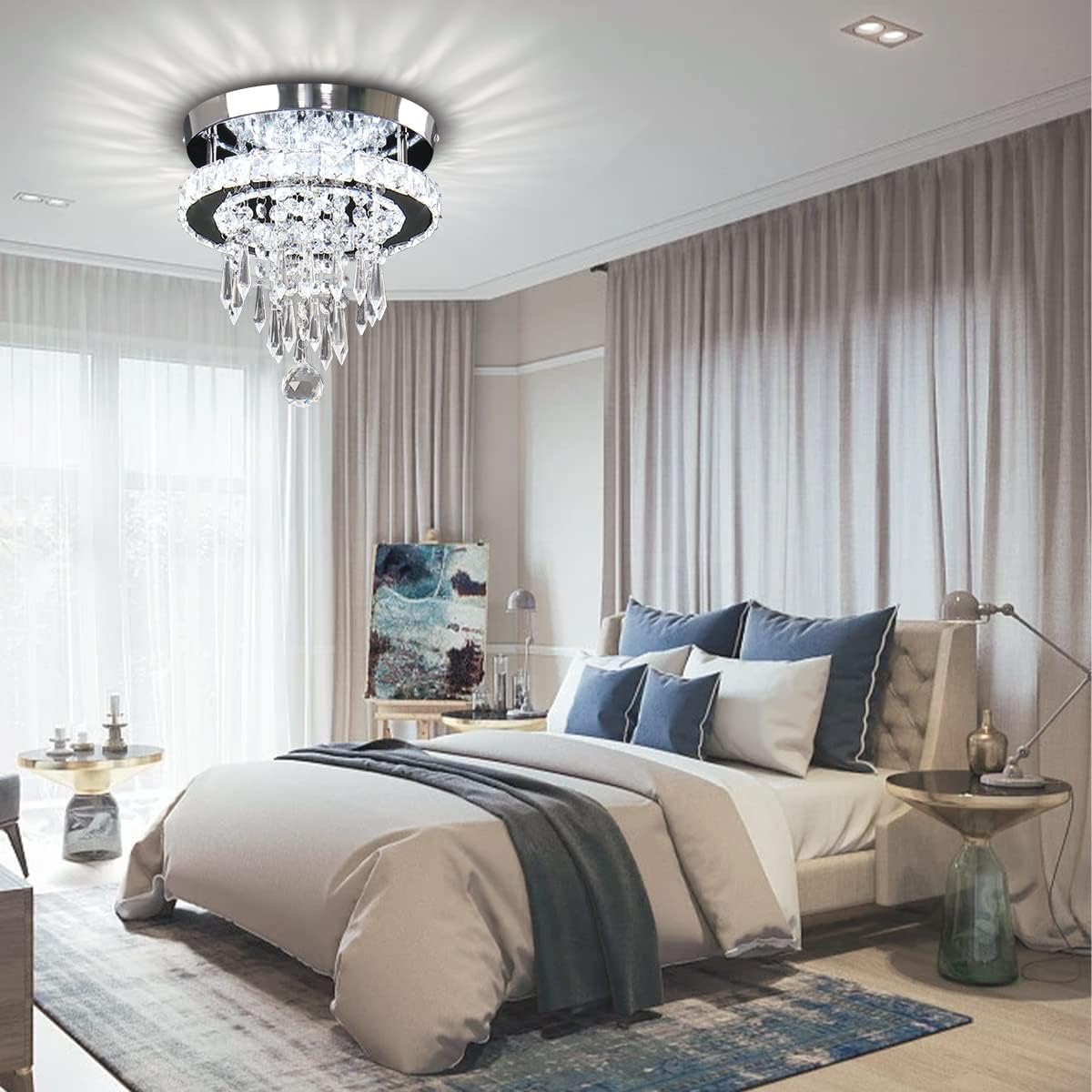CLAIRDAI Candelabro de techo moderno pequeño con luces LED de acero inoxidable empotradas para dormitorio, vestíbulo, pasillo, armario (regulable)