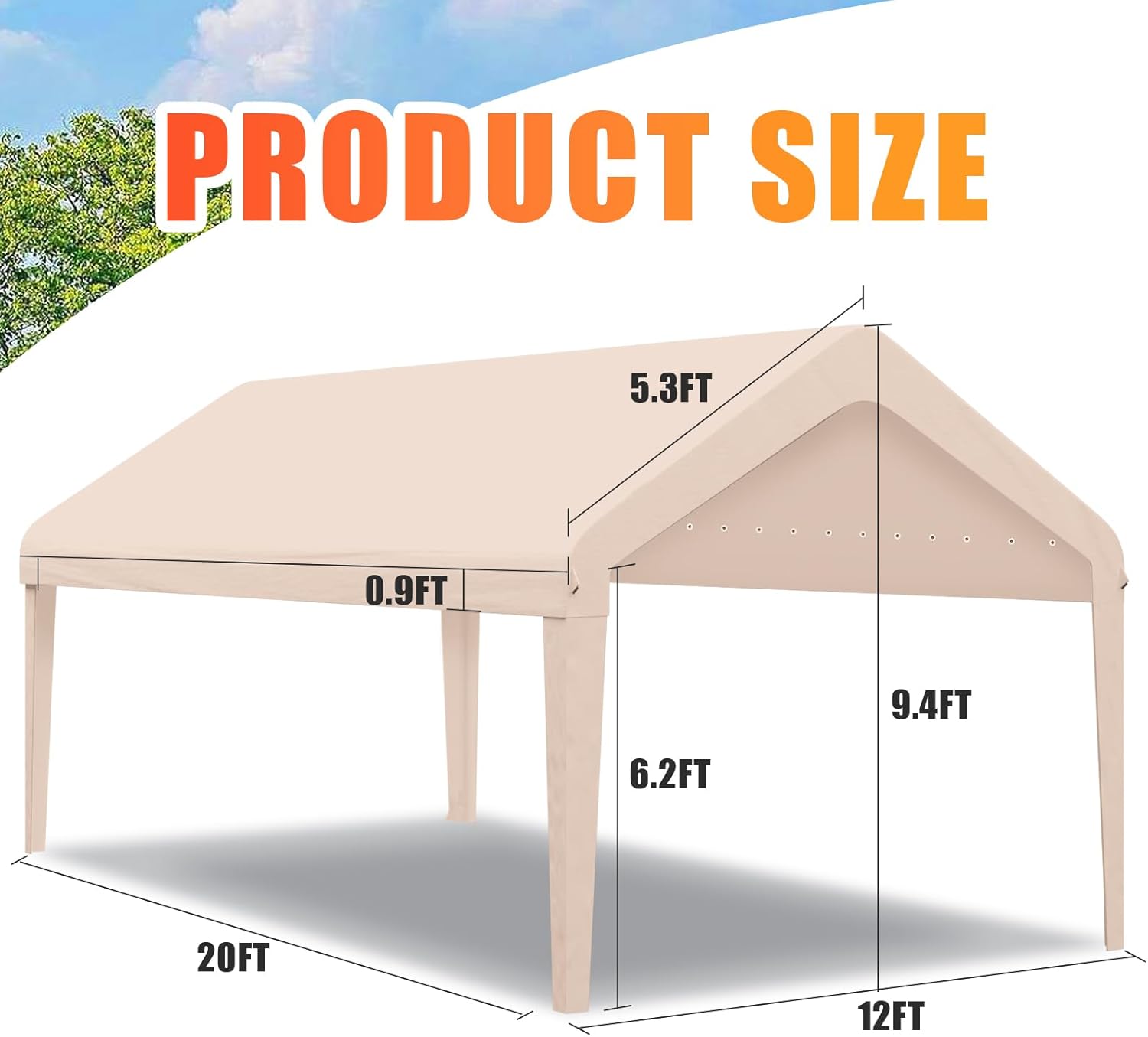 Toldo para cochera de 12 x 20 pies, funda de repuesto resistente, cubierta de refugio de garaje 800D Oxford, impermeable y con protección UV, lona