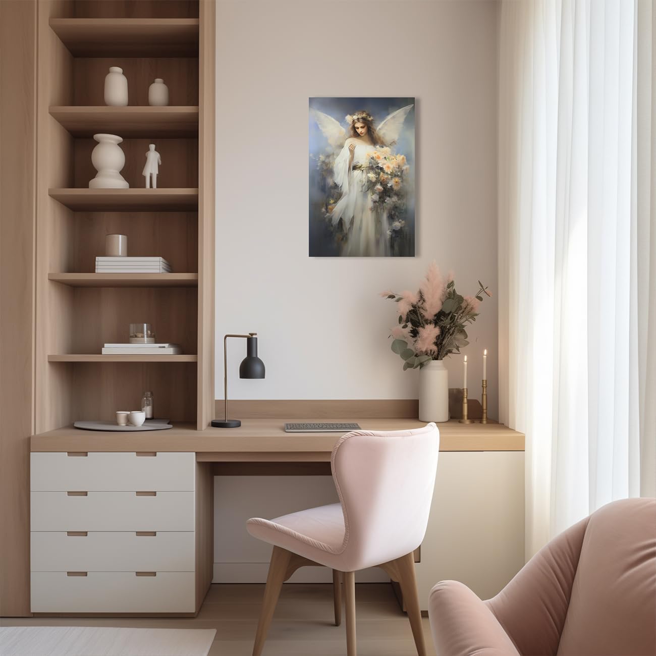 QIXIANG Imágenes de ángel para pared, lienzo abstracto de ángel con alas de ángel, impresiones vintage para decoración de oficina y hogar (12.00 x