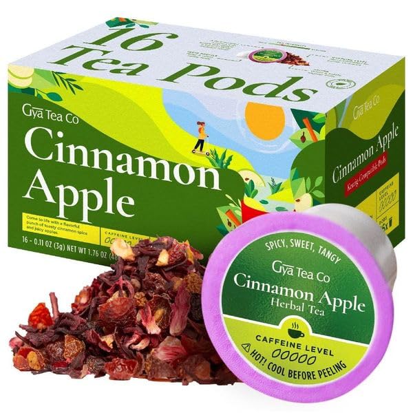 Gya Tea Co Tazas K de té de hierbas de canela y manzana para Keurig, té sin cafeína, tazas K para Keurig, comienza el día con cápsulas de té para