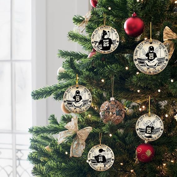 Adorno de béisbol personalizado para decoración del árbol de Navidad, adorno de Navidad personalizado de béisbol en forma 2D, regalos planos para