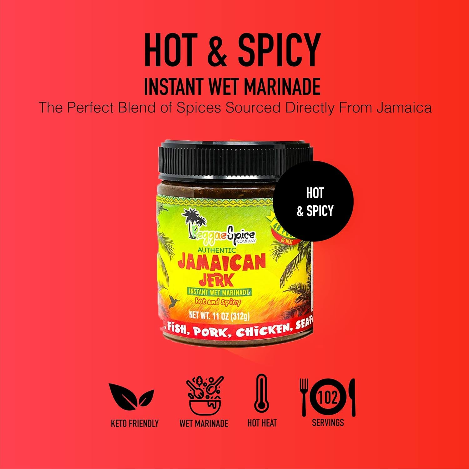 Reggae Spice Jamaican Jerk Marinade  Salsa de condimento húmedo auténtica de 60 segundos para cocinar carnes  Sin gluten, vegana y apta para dieta