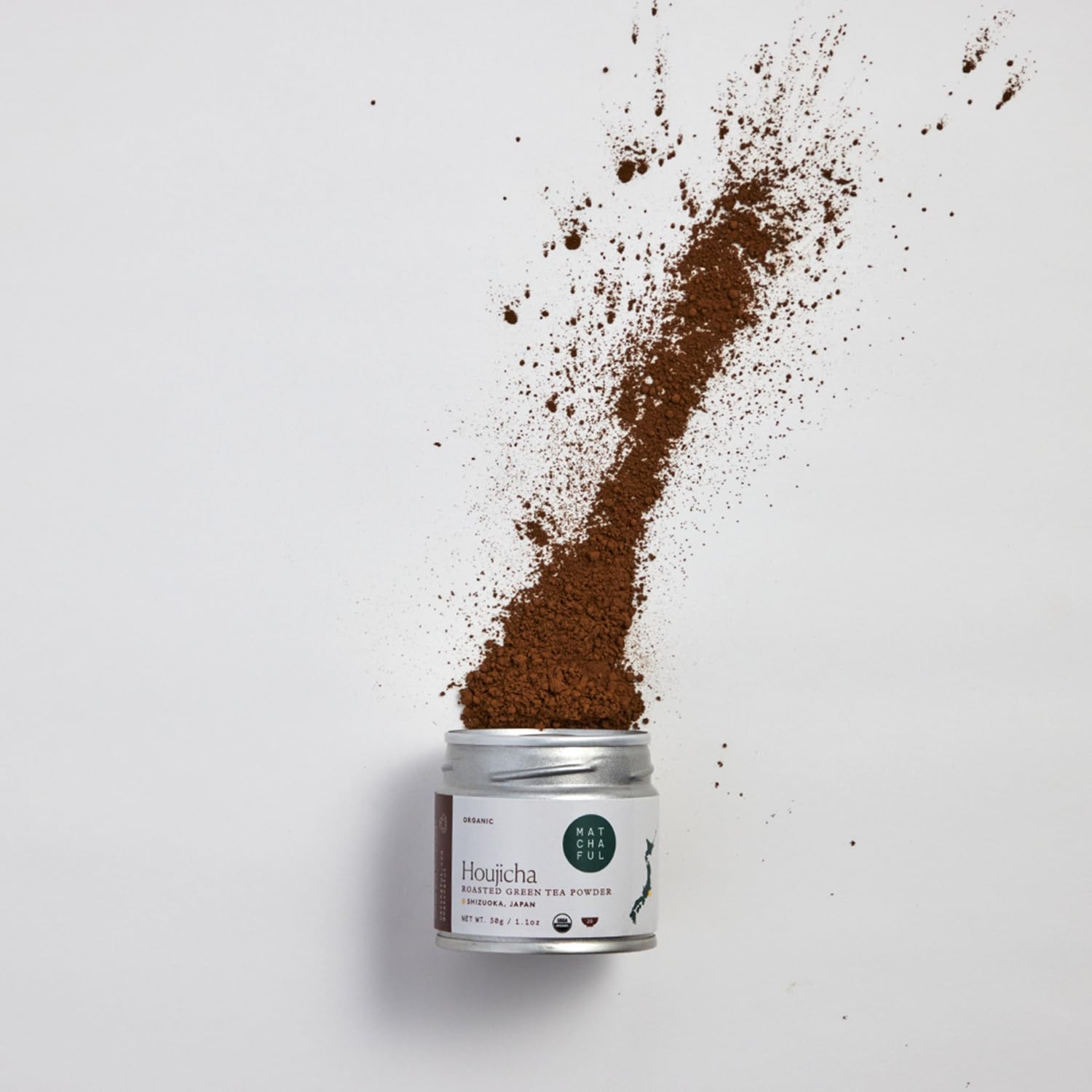 Matchaful – Houjicha Powder – Té verde tostado orgánico. Suave y terroso con notas de degustación de café, arroz inflado, cacao. Disfruta caliente o
