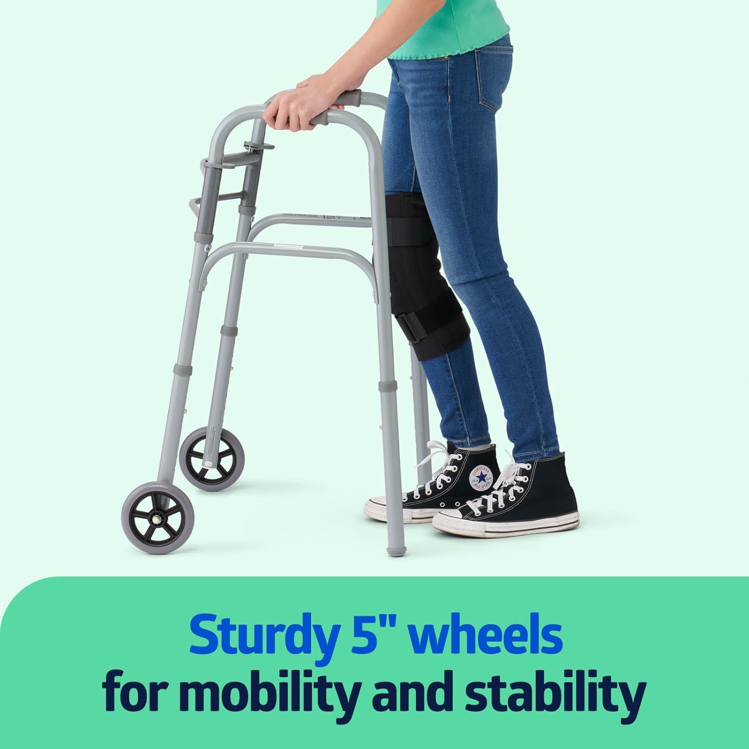Medline Caminante plegable ligero para juniorbaja altura con ruedas de 5″