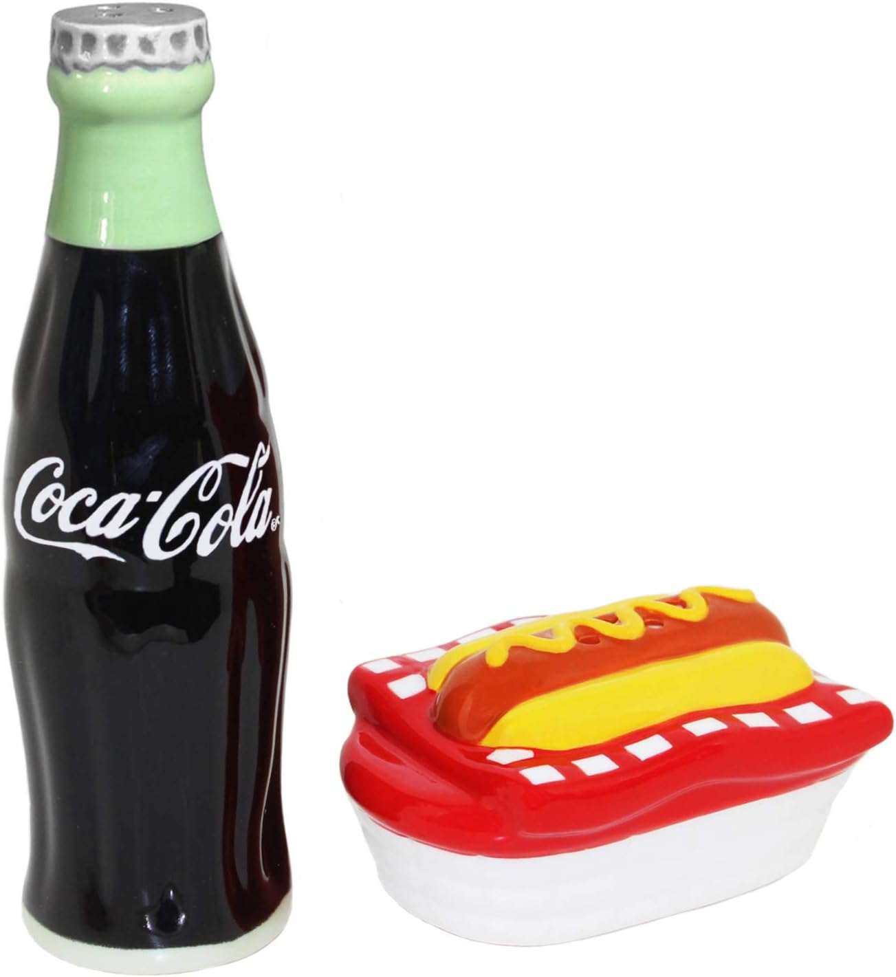 Coca-Cola – Juego de salero y pimentero de cerámica para perros calientes y botella de contorno, tamaño único, multicolor