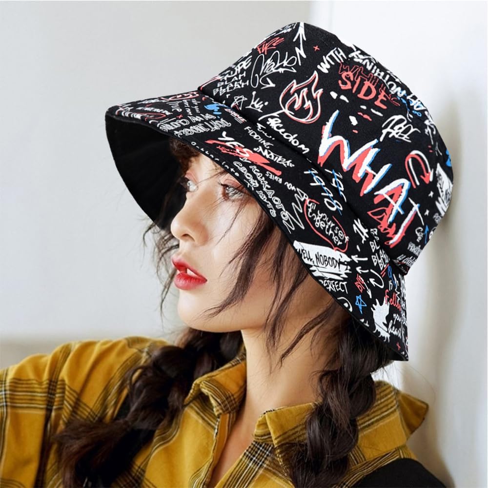 Nanwansu Sombrero de pescador con estampado reversible plegable unisex para hombres y mujeres, gorra de pescador de playa