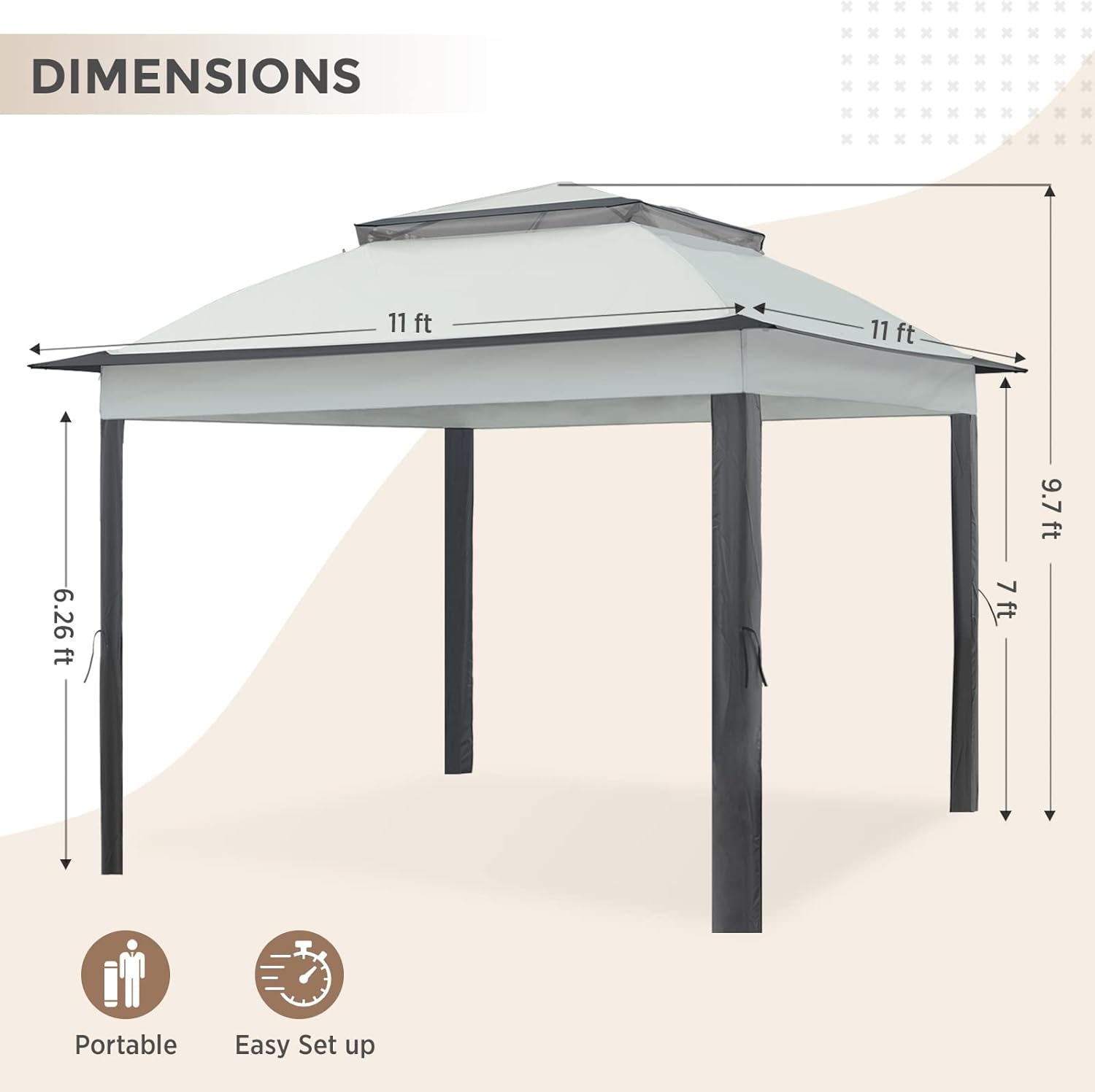 COOS BAY Toldo de repuesto de 11 x 11 pulgadas con parasol de ventilación de aire, cubierta superior de poliéster, color gris