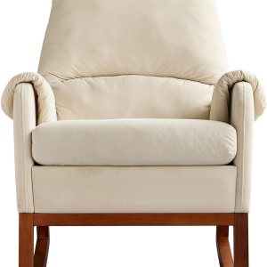 Nursery Rocking Chair,Upholstered Fabric Accent Armchair,Wooden Padded Seat with 2-Side Pocket,Nursing Chair with Rubber Wood Legs,Glider Chair for Nursery Rocking Chair,Upholstered Fabric Accent Armchair,Wooden Padded Seat with 2-Side Pocket,Nursing Chair with Rubber Wood Legs,Glider Chair for