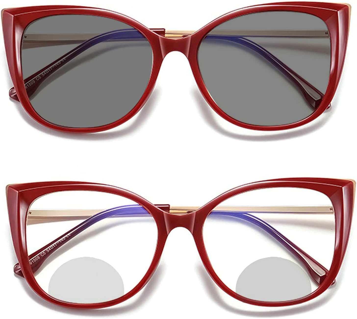 mincl Lentes de lectura bifocales fotocromáticos para mujer, marco de anteojos cuadrado, color rojo, hembra, multifocales, para hiperopía