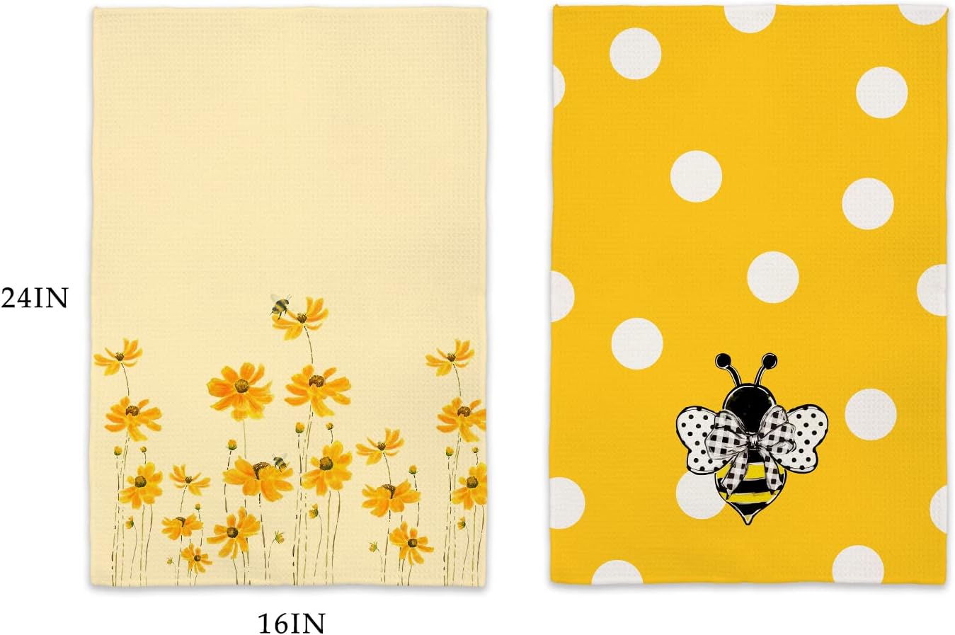 Juego de 2 paños de cocina suaves de 16 x 24 pulgadas, diseño de margaritas amarillas y abejas de miel, toallas de mano para cocina