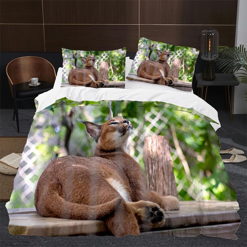 Khaki Big Floppa California King Duvet Cover Animal Print Bedding Soft Microfiber Comforter Cover and 2 Pillow Shams 20″X36″, Bed Set Duvet Covers