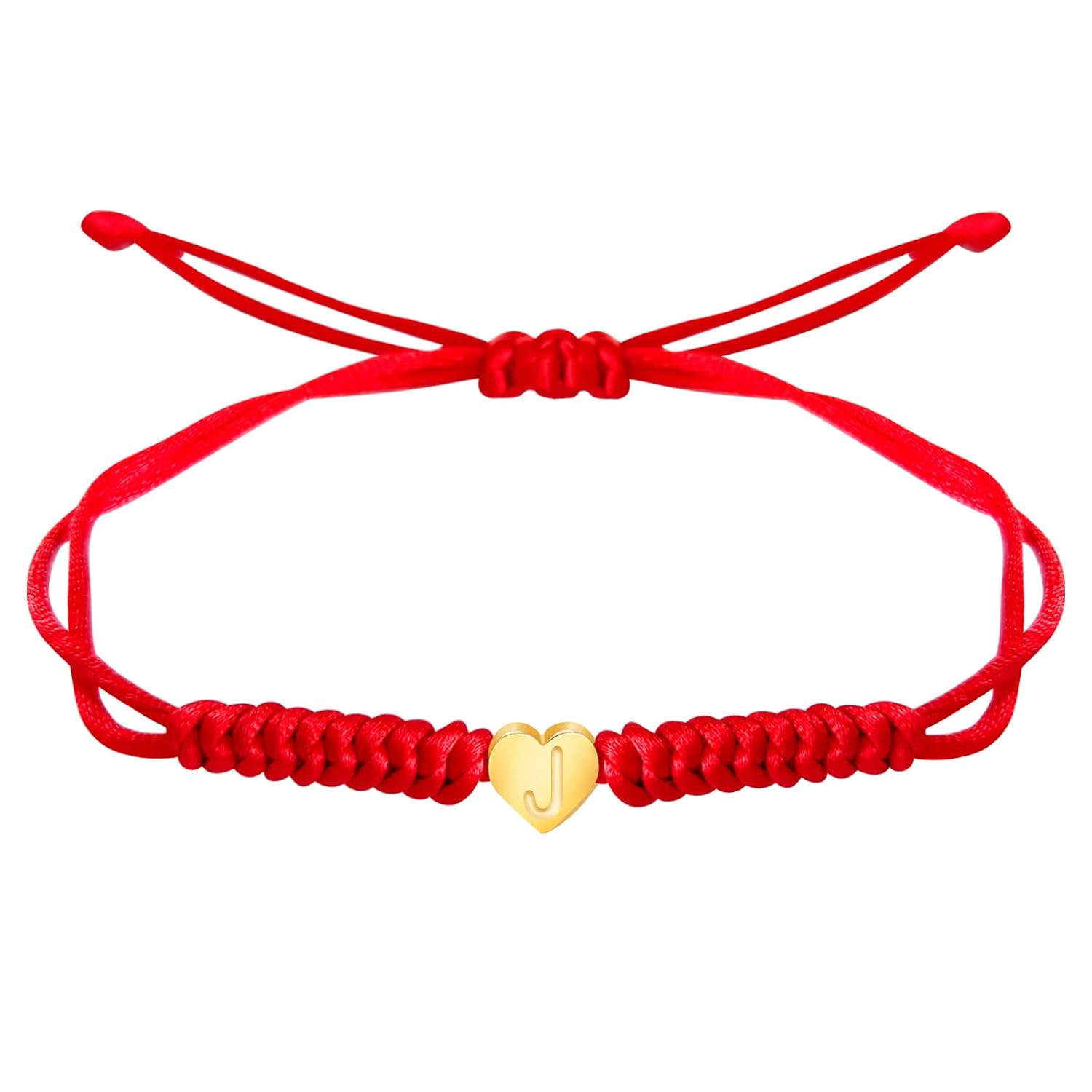 Dainty Gold Heart Love Charm Initial Bracelet Black Pink Red String Rope Letter Bracelet for Girls Boys Women Men Christmas Gift (Red, J)
