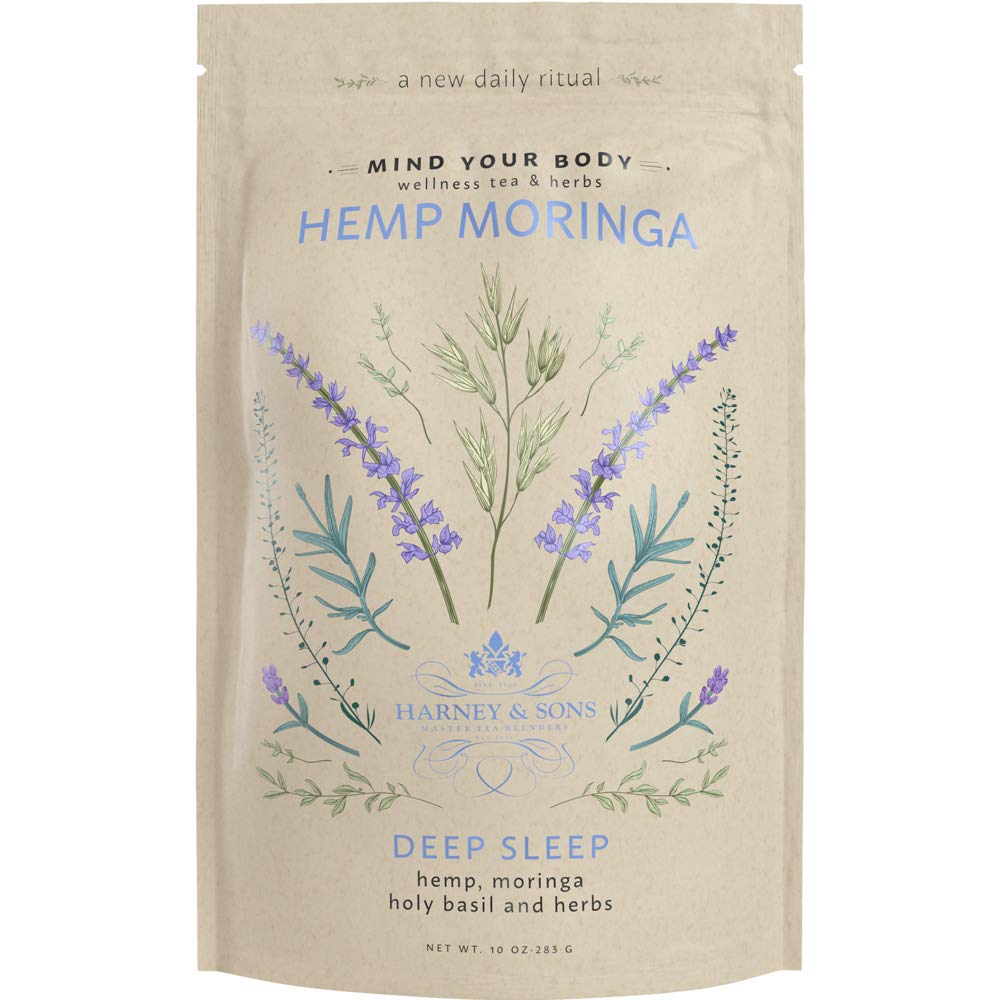 Harney & Sons Hemp Moringa Deep Sleep  Mezcla de bienestar con cáñamo, moringa, albahaca sagrada y hierbas, 10 onzas sueltas