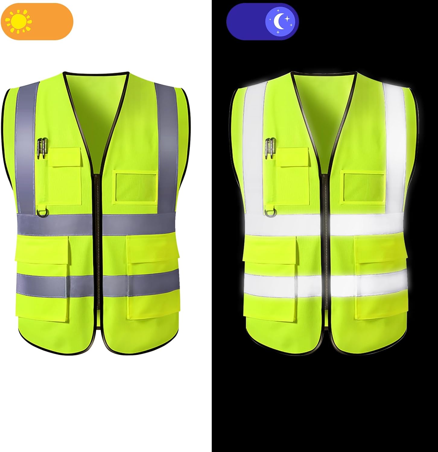 Chalecos de seguridad personalizados, chaleco reflectante con bolsillos, logotipo personalizado, alta visibilidad, ropa de trabajo protectora para