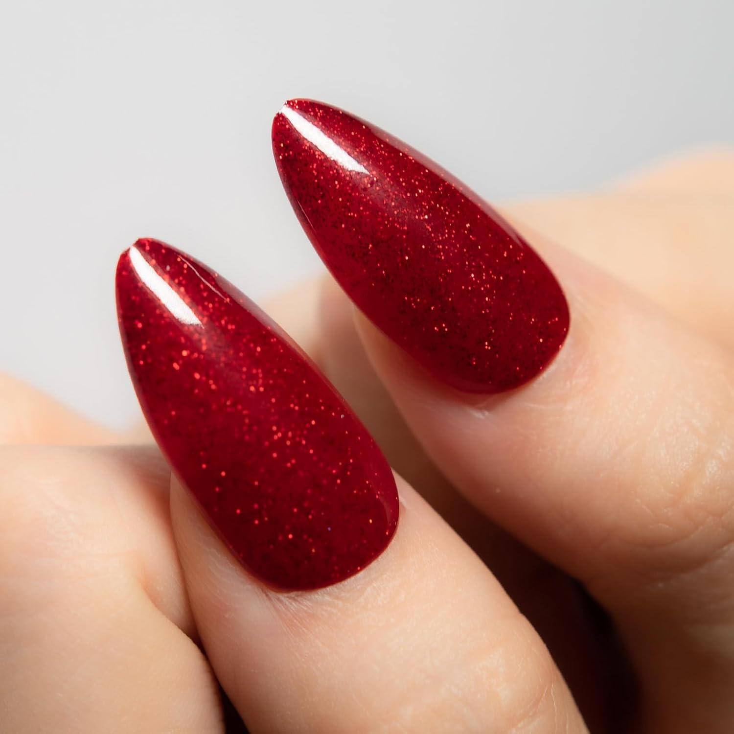 KKUUOO Uñas postizas a presión de ojo de gato, color rojo vino, uñas postizas medianas a presión con purpurina, uñas acrílicas brillantes de