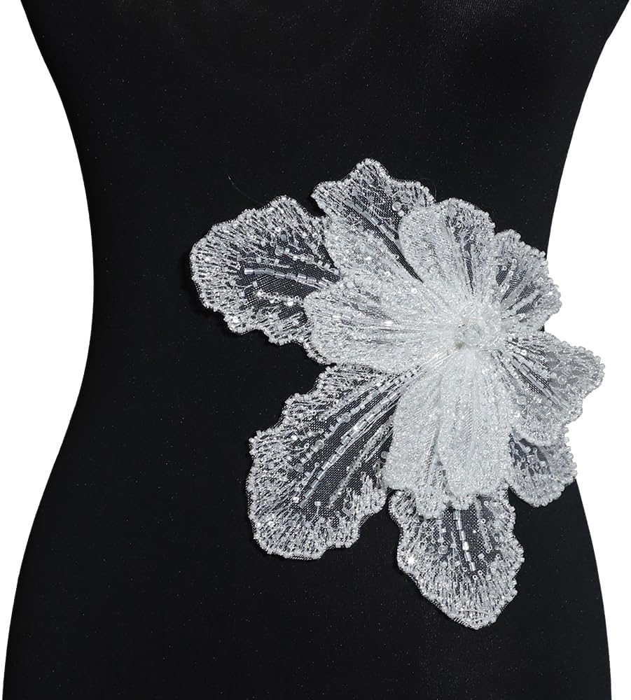 Parche bordado de diamantes de imitación de lentejuelas con cuentas 3D hechas a mano para ropa, vestido de bricolaje, tela de costura (cuentas