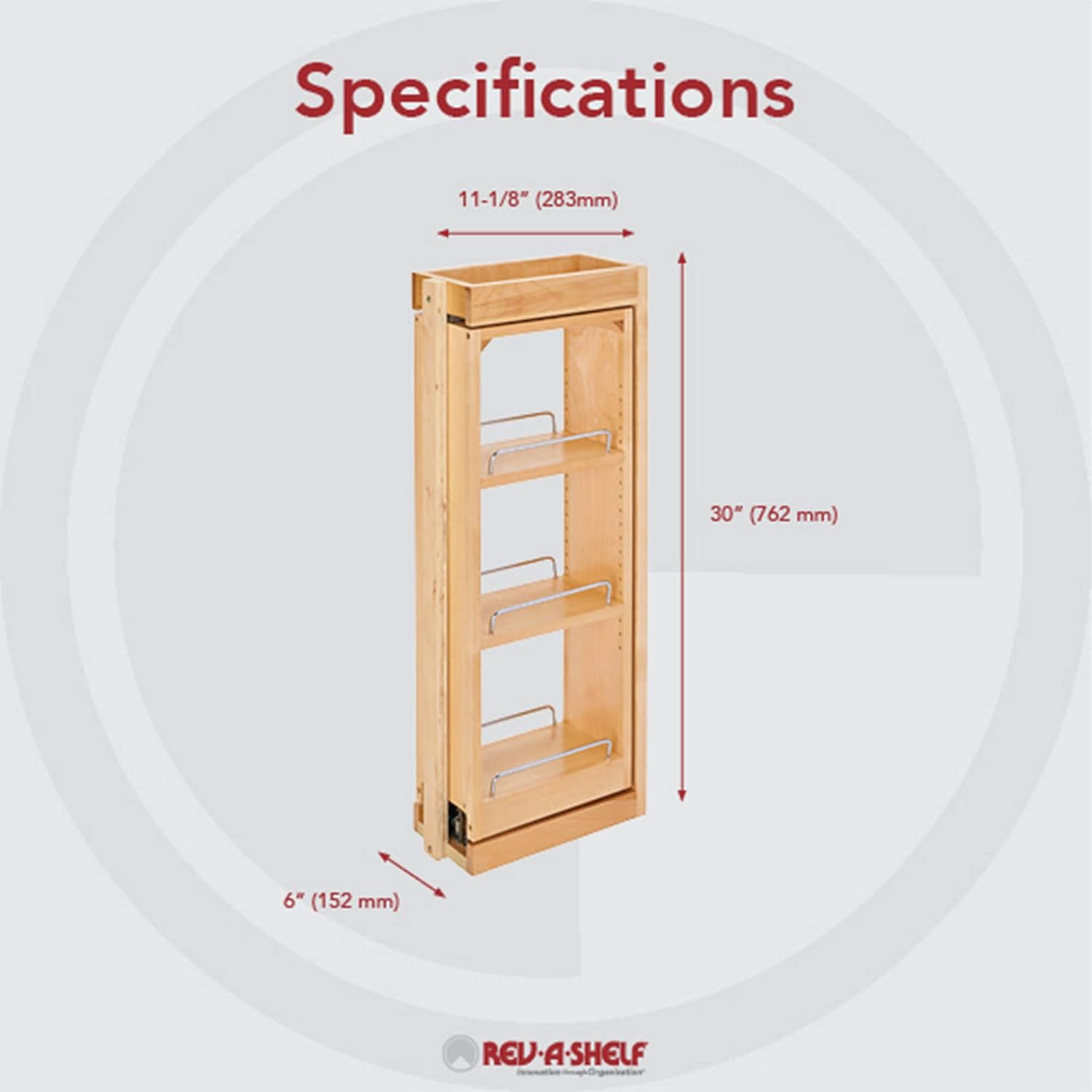 Rev-A-Shelf Organizador de madera extraíble para armario de cocina, almacenamiento de despensa deslizante con cierre suave en varios tamaños, madera