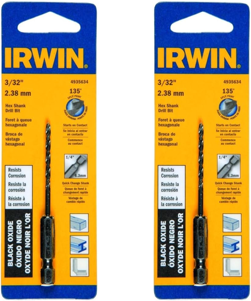 Irwin Tools 4935634 – Broca hexagonal de óxido negro, 332 pulgadas (paquete de 2)